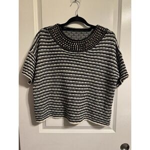 ZARA SPIKE STUD COLLAR BLACK WHITE OVERSIZE COTTON MIX SIZE MEDIUM‎ KNIT BAGGY